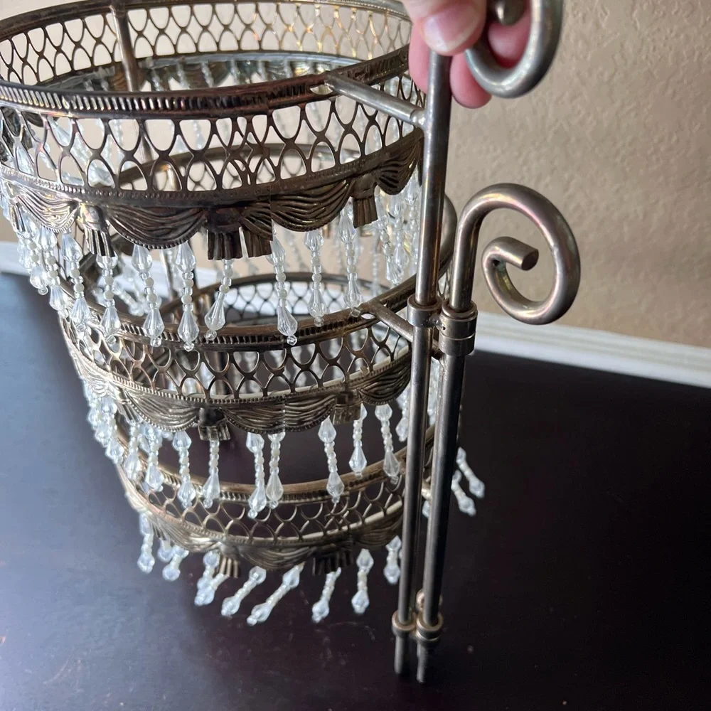 Vintage 1990s Davco Silver-Plated Three-Tier Beaded Cake Stand